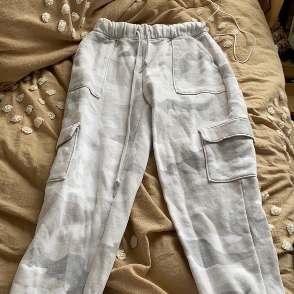 White camo cargo sweats